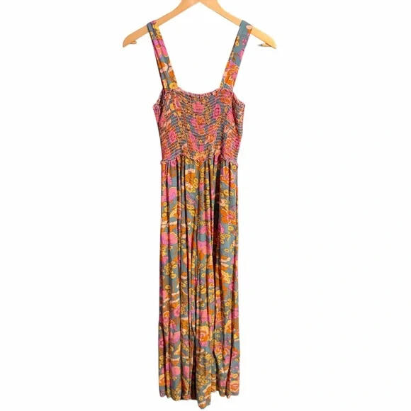 Natural Life Floral Wide-Leg Jumpsuit with Smocked Bodice Boho Vibes Size Medium - Picture 4 of 9